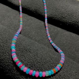 Ethiopian Fire Opal Multicolor Welo Bead Gemstone Necklace 45 Carats
